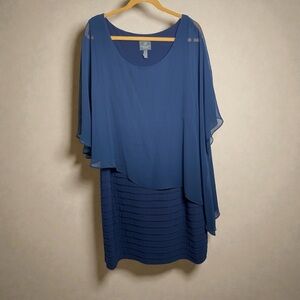 Adrianna Papell Women Navy Blue Drape Overlap Shutter Sheath Dress Sz 18W